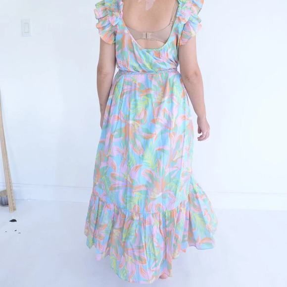 Alden Adair St Barths Lilah Tropical Floral Pink Teal Maxi Dress S NTW - Picture 3 of 14